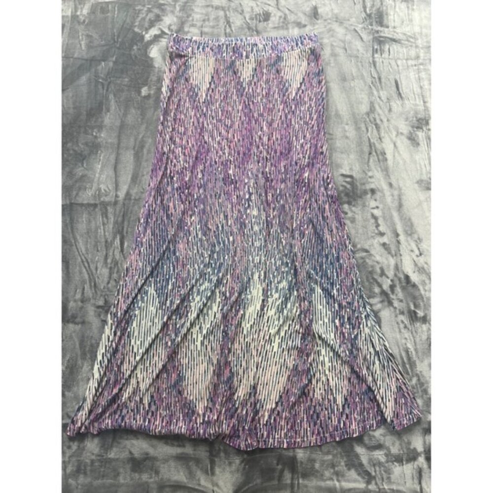 Lane Bryant Maxi Skirt Womens 14/16 Purple Blue Abstract Print Elastic Waist